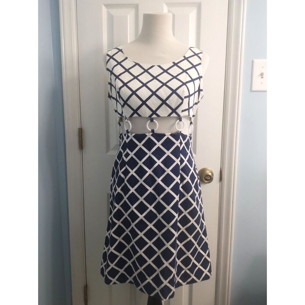 Vtg 1970s 2-Tone Argyle Print Tank Dress with Plastic Ring Accents SIZE MEDIUM
